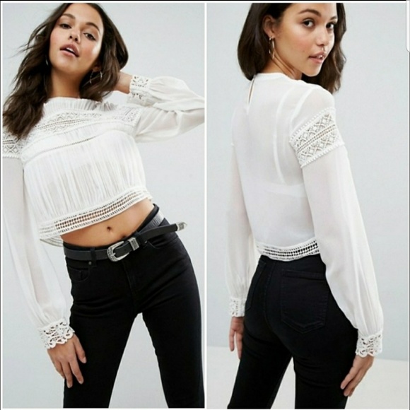 ASOS Tops - ASOS pleated sheer blouse with lace inserts